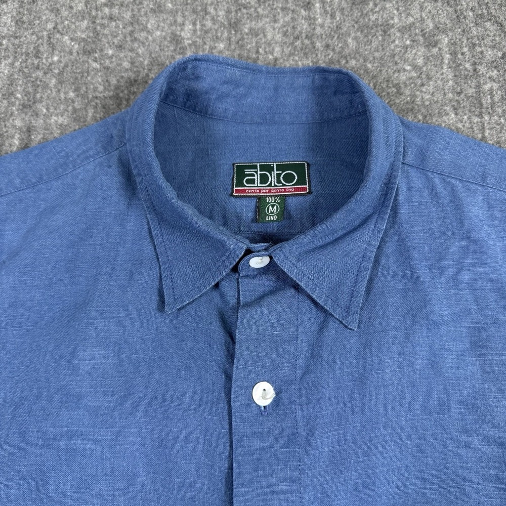 Abito Men's Blue Linen Short Sleeve Button Up Shirt Size M Italian Style